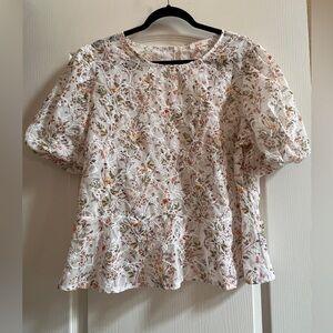 Women’s Floral Eyelet Peplum Top, With Puff Sleeves